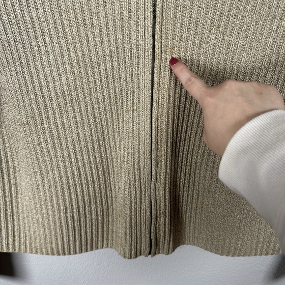 Polo Ralph Lauren Sweater Mens XXL Beige Ribbed Full Zip Mock Neck Cotton Knit - Picture 4 of 6